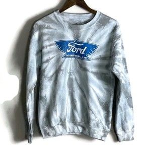 FORD Mens Tie Dye Blue Graphic Long Sleeve Sweatshirt Size S Ripple Junction